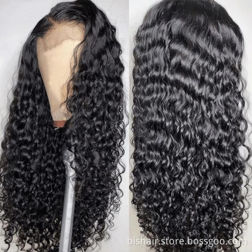 Water Wave Lace Front Wig Female 150% Density Brazilian Wave Hair Wig 4x4 Curly Lace Hair Wig Real Human Hair Natural Black